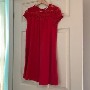 Red tunic with lace sweetheart neckline